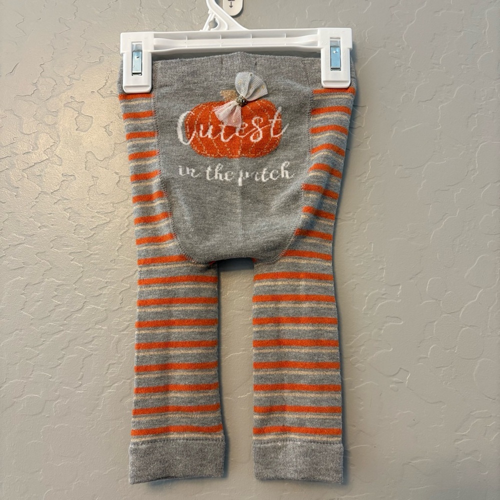 Mudpie cutest pumpkin in the patch gray striped leggings size 6-12 months